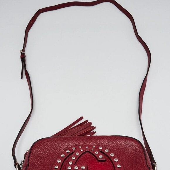 Gucci Burgundy Pebbled Leather Soho Disco Studded Shoulder Bag - Picture 4 of 12
